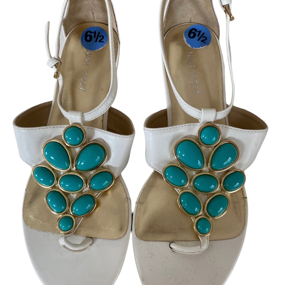 Turquoise and White Thong Sandals